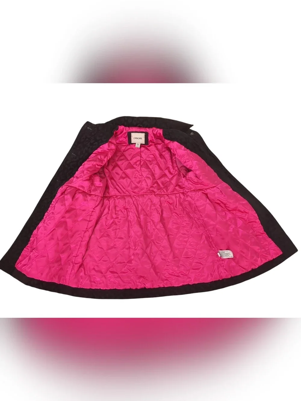 Cherokee Girls Black Leopard Peacoat Jacket Pink Lining M 7-8